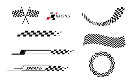 Sport car stripe stickers. Race flag. Checkered flag. Racing stripes. Stickers car decal.のイラスト素材