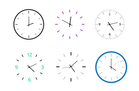Set of wall clock. Simple wall clock. Classic design wall clock. Analog clock.のイラスト素材
