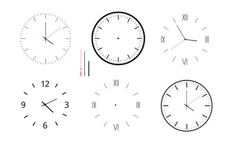 Set of wall clock. Simple wall clock. Classic design wall clock. Analog clock.のイラスト素材