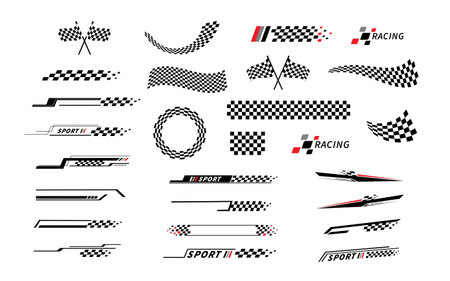 Race flag. Start and finish flag. Checkered flag. Racing stripes. Race motorsport graphics.のイラスト素材