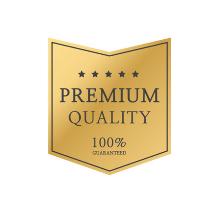 Premium quality badge. Premium certificate badge. Golden label, seal, sticker.のイラスト素材