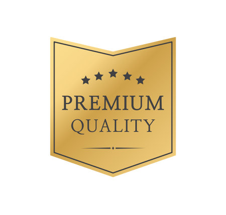 Premium quality badge. Premium certificate badge. Golden label, seal, sticker.のイラスト素材