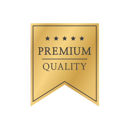 Premium quality badge. Premium certificate badge. Golden label, seal, sticker.のイラスト素材