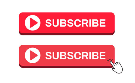 Red button subscribe. subscribe of channel, social media. hand cursor click button.のイラスト素材