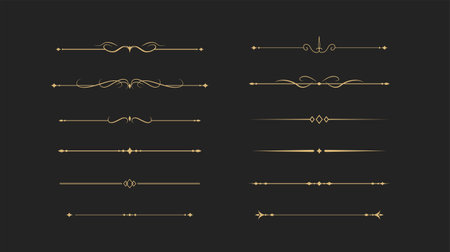 Set of Vintage decorative golden lines. text dividers. Gold Lines separators, Vintage dividersのイラスト素材