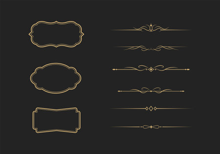 Vintage ornament frame. Vintage decorative golden lines. Gold line border Lines separatorsのイラスト素材