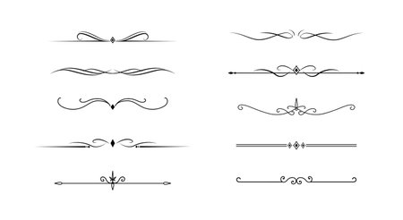 Set of Vintage decorative lines. text dividers. Line border. Lines separators, Vintage dividers.のイラスト素材