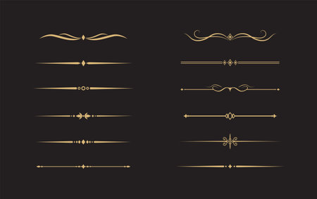 Set of Vintage decorative golden lines. text dividers. Gold Lines separators, Underlineのイラスト素材