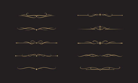 Set of Vintage decorative golden lines. text dividers. Gold Lines separators, Underlineのイラスト素材
