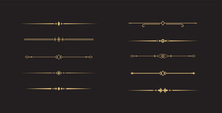 Set of Vintage decorative golden lines. text dividers. Gold Lines separators, Underlineのイラスト素材