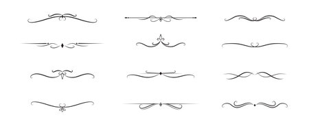 Set of Vintage decorative lines. text dividers. Line border. Lines separators. Vector illustrationのイラスト素材