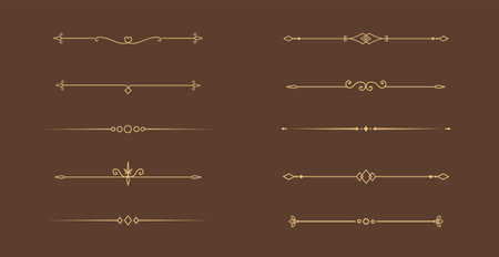 Set of Vintage decorative golden lines. text dividers. line border. Gold Lines separatorsのイラスト素材