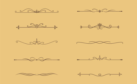 Set of Vintage decorative golden lines. text dividers. line border. Gold Lines separatorsのイラスト素材