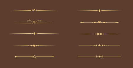 Set of Vintage decorative golden lines. text dividers. line border. Gold Lines separatorsのイラスト素材