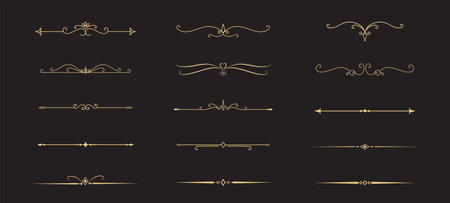 Set of Vintage decorative golden lines. text dividers. line border. Gold Lines separatorsのイラスト素材