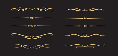 Set of Vintage decorative golden lines. text dividers. line border. Gold Lines separatorsのイラスト素材