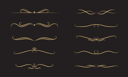 Set of Vintage decorative golden lines. text dividers. line border. Gold Lines separatorsのイラスト素材
