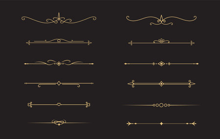 Set of Vintage decorative golden lines. text dividers. line border. Gold Lines separatorsのイラスト素材