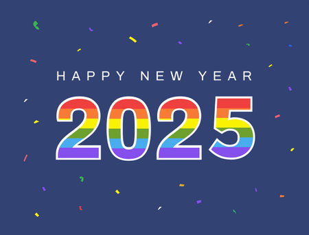 Happy New Year 2025. LGBTQ Pride concrpt. LGBTQ rainbow flag on number 2025.のイラスト素材