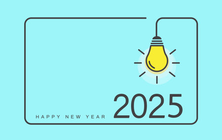 Happy new year 2025 with a light bulb. Idea and creative, inspiration concept