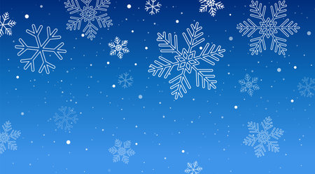 Falling snowflakes on blue background. Snowflakes decorative elements for Christmas.