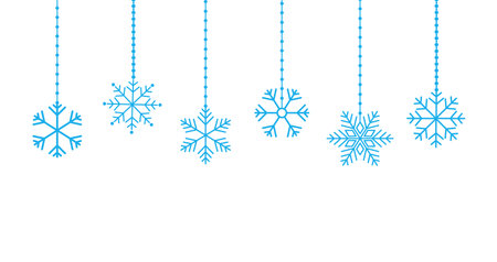 Hanging snowflakes on white background. Christmas decoration and new year background.のイラスト素材