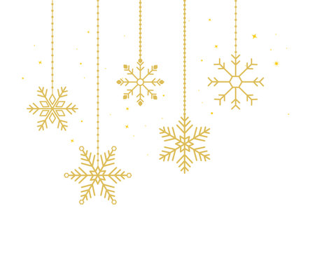 Gold hanging snowflake. gold glitter. Christmas golden decoration. Luxury sparklingのイラスト素材