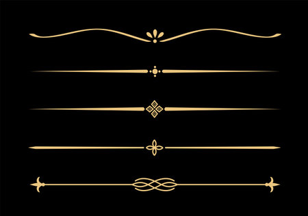 Set of Vintage decorative golden lines. text dividers. Gold line border. Lines separatorのイラスト素材