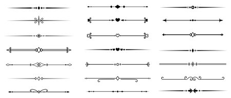 et of Vintage decorative lines. text dividers. Line border. Lines separators, Borders, Vintage dividersのイラスト素材