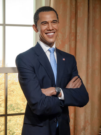 Barack Obama wax statue at the famous Madame Tussaud's museum in Bangkok, Thailand.のeditorial素材