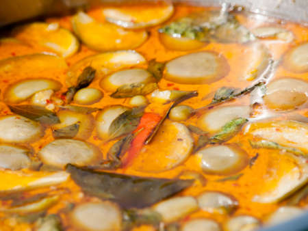 close up thai food curry chicken Intense soup