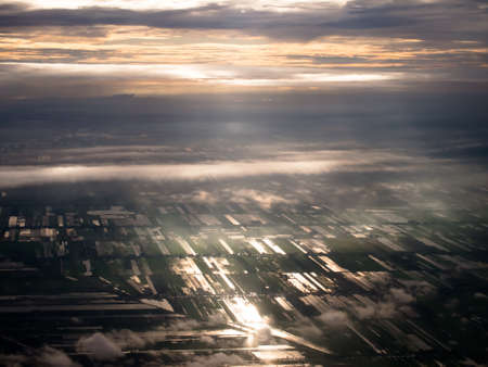 aerial view of field landscape near Bangkok, Thailandの写真素材