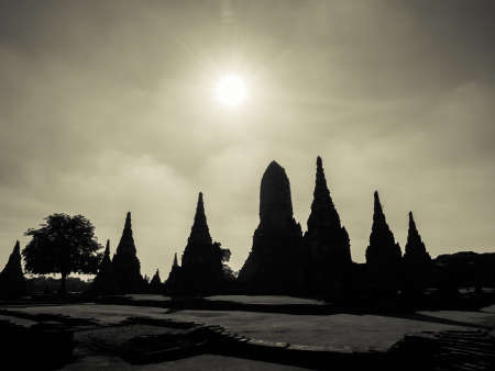 Pagoda Silhouette in black and white tone backgroundの写真素材