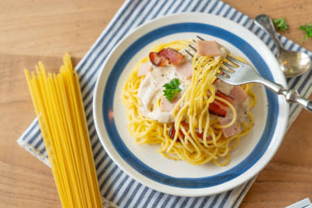 Spaghetti bolognese with tomato sauce in dish