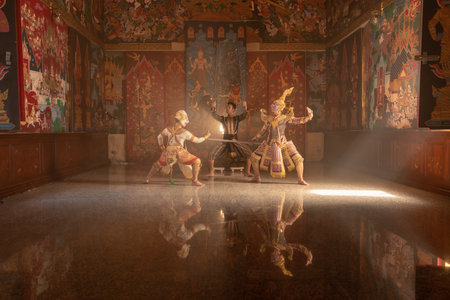 AYUTTHAYA, THAILAND. DECEMBER 16, 2018 : Khon is art culture Thailand Dancing in masked Maiyaraf and...