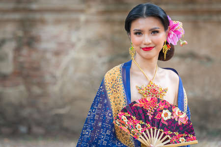 Beautiful asian portrait women in traditional costumesの写真素材