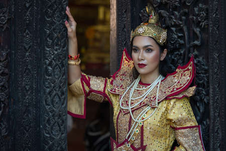 Beautiful asian portrait women in Myanmar traditional costumesの写真素材