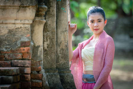 Beautiful asian portrait women in thai traditional costumesの写真素材