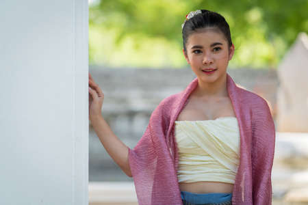 Beautiful asian portrait women in thai traditional costumesの写真素材