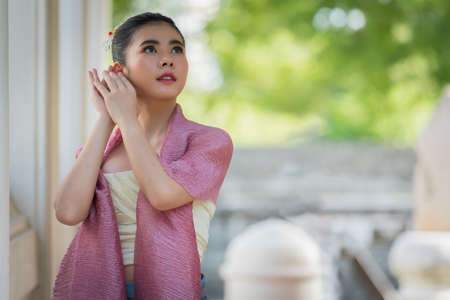 Beautiful asian portrait women in thai traditional costumesの写真素材