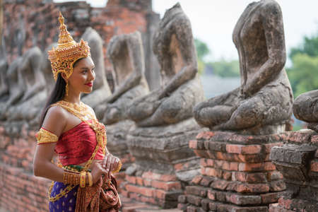 Beautiful asian portrait women in thai traditional costumes