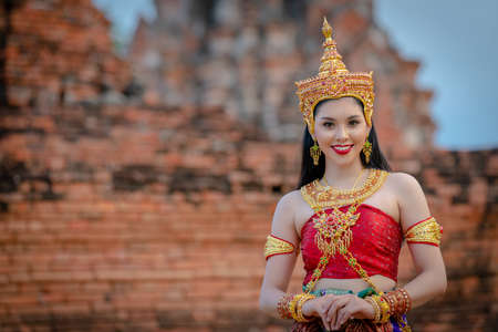 Beautiful asian portrait women in thai traditional costumes
