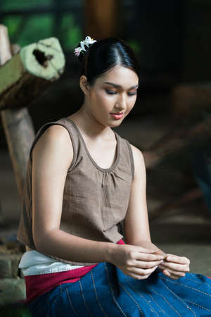 Portrait of Thai Woman In Traditional Costumeの写真素材