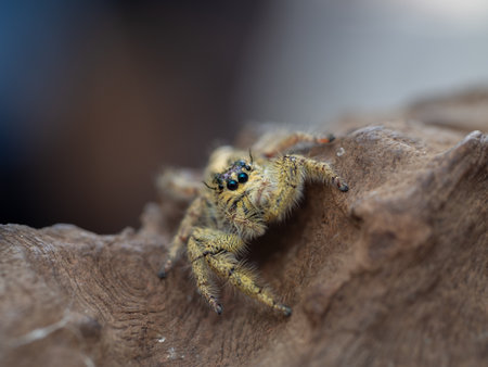 jumping spider on wood nature background
