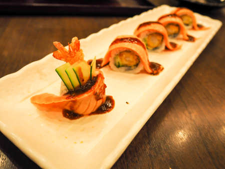 Sushi Salmon and shrimp japanese foodの写真素材