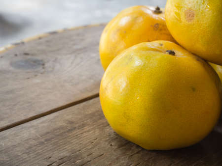 closeup orange on the tableの写真素材