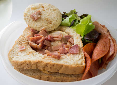 sandwich egg bacon ham and vegetable breakfast for ready to workの写真素材