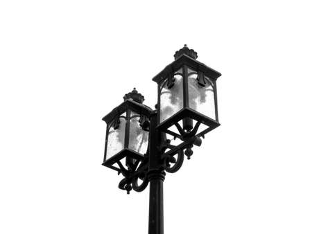 black and white close up street lamp isolated on white backgroundの写真素材