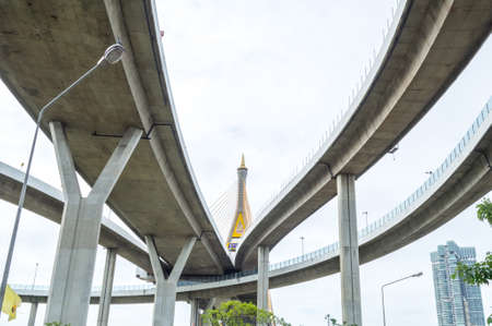 Bhumibol Bridge (Bangkok,Thailand) on white skyの写真素材