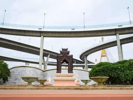 architecture on Bhumibol Bridge  background (Bangkok,Thailand) white skyの写真素材